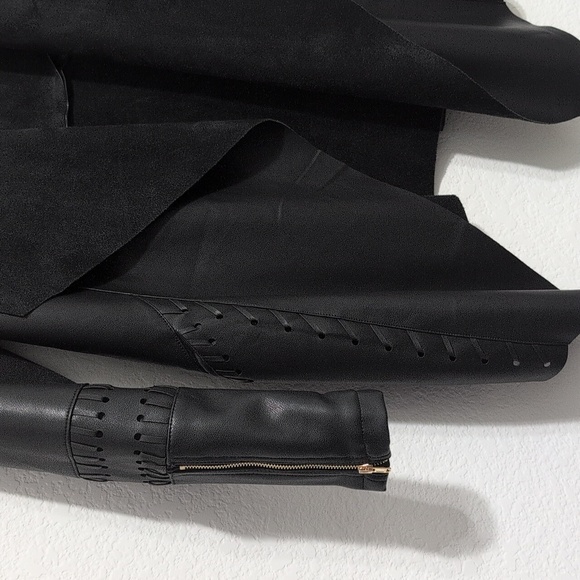 Vici Black Faux Leather and Suede Waterfall Open Jacket Women's Size XS - Picture 3 of 13